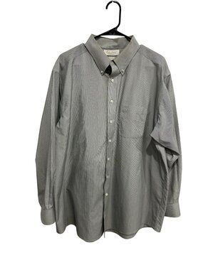 Gold Label Roundtree & Yorke 34 Mens Gray Striped Dress Shirt Scholarcore